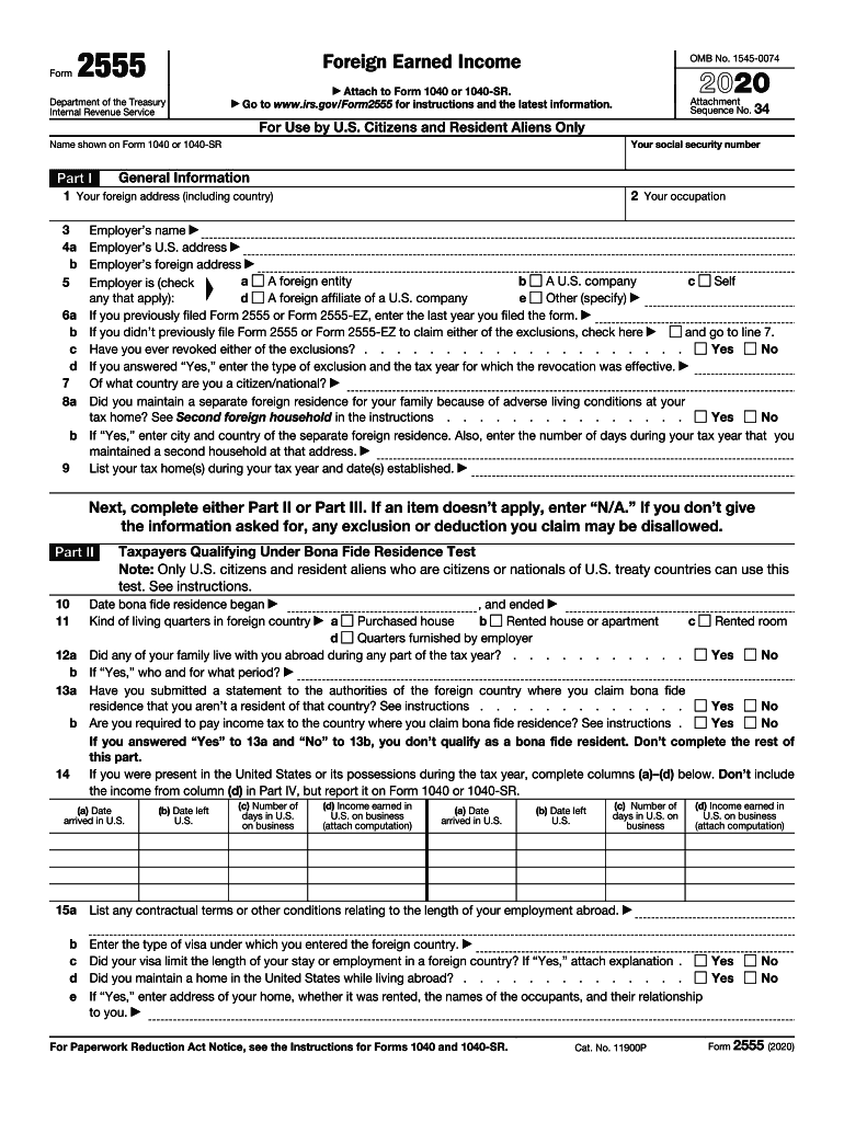 About Form 2555, Foreign Earned IncomeInternal Revenue