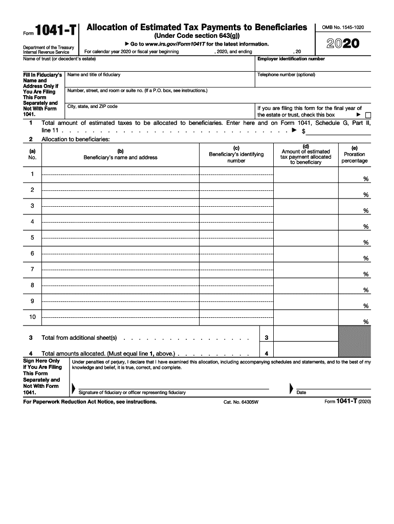  1041 Form 1041 T Allocation of Estimated Tax Payments to 2020