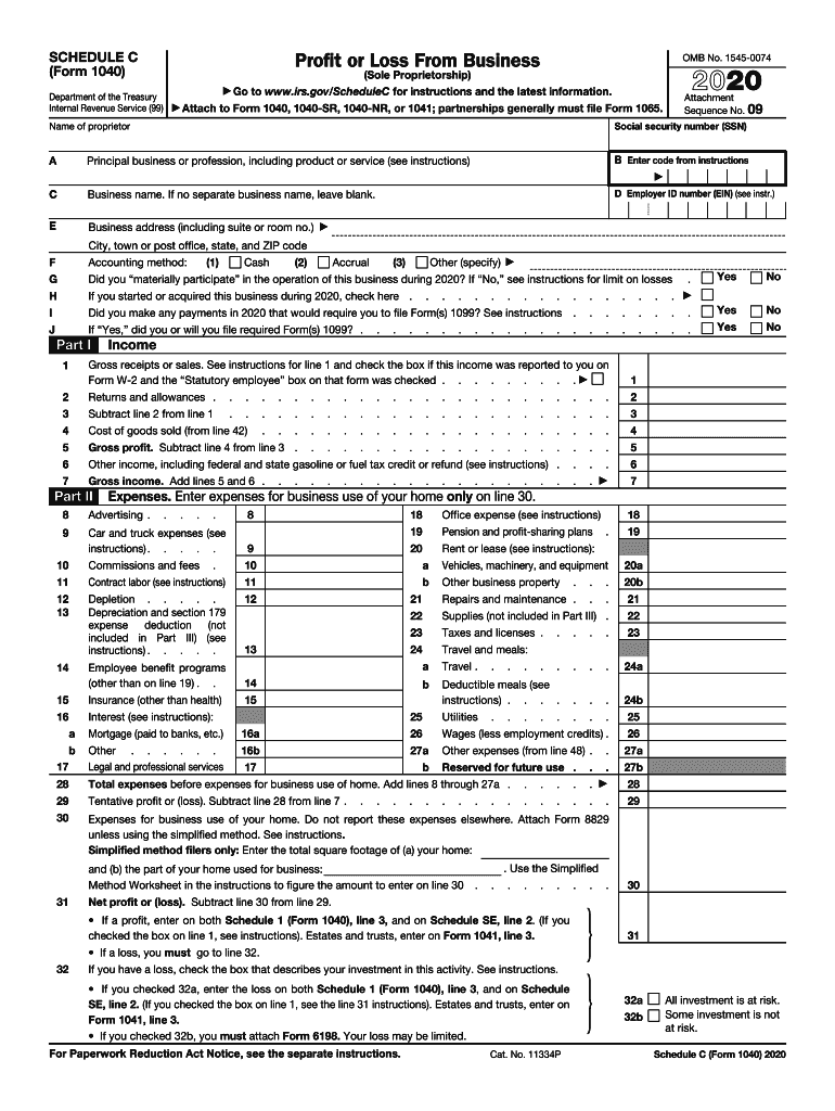 schedule c tax form template