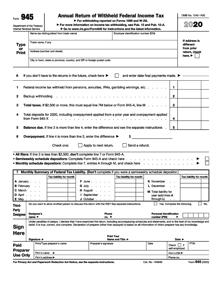 Form 945 Annual Return of Withheld Federal Income Tax