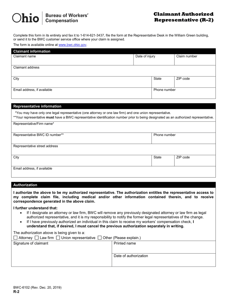  Claimant Authorized Representative R 2 Ohio BWC 2019-2024