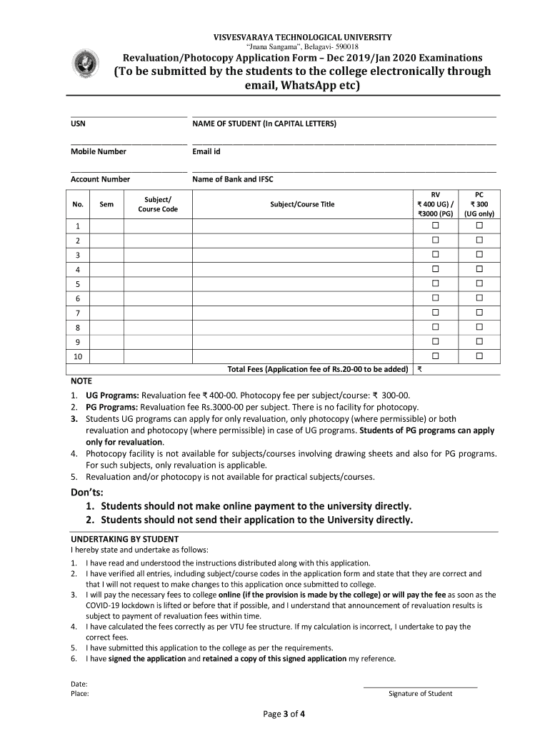 Vtu Revaluation Application  Form