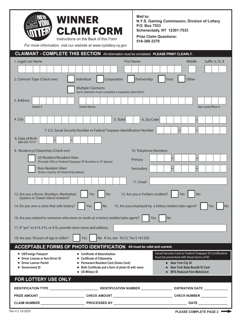  Ny Lottery Winner Claim Form 2020-2024