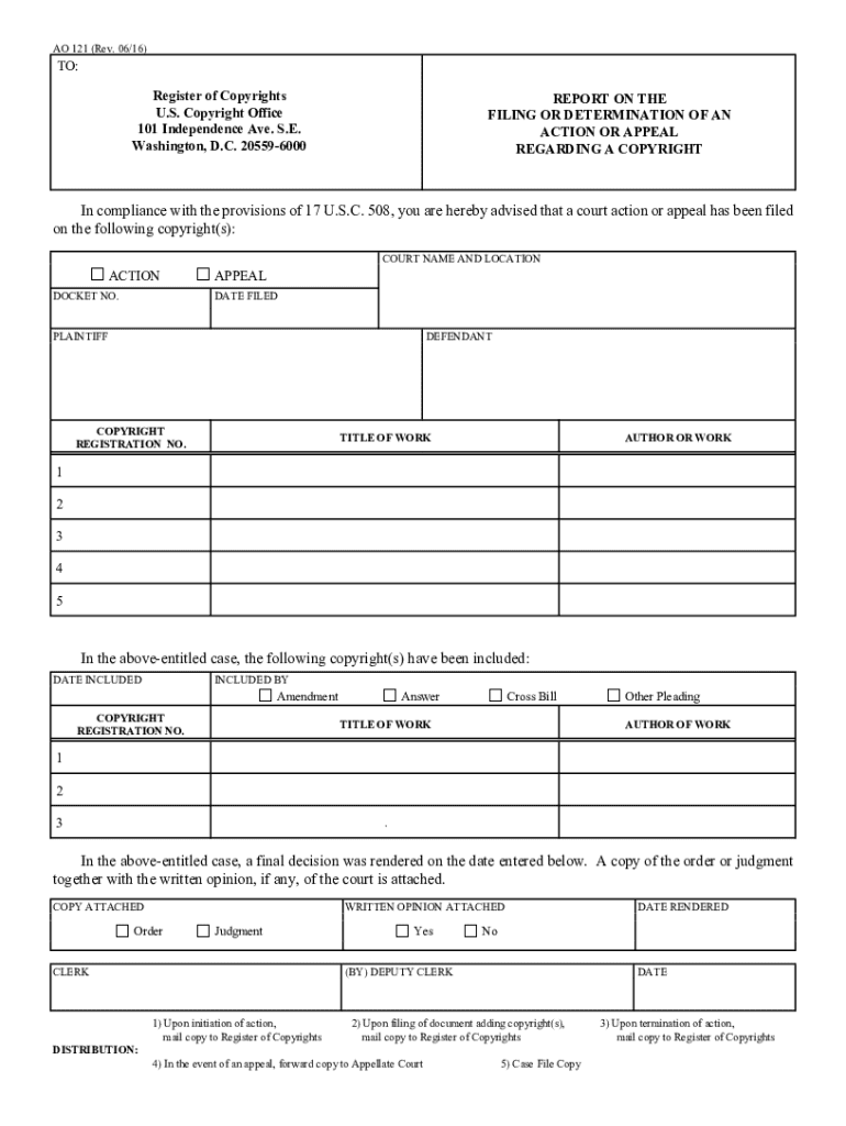 Copyright Office Action or Appeal Report  Form
