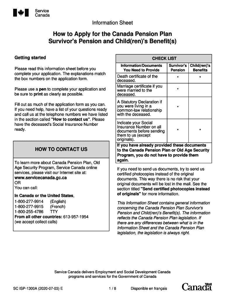  Information Sheet How to Apply for CPP Survivors Pension and Children's Benefit 2020-2024