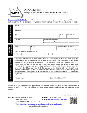 Printable Temporary License Plate Template Missouri 2020-2024