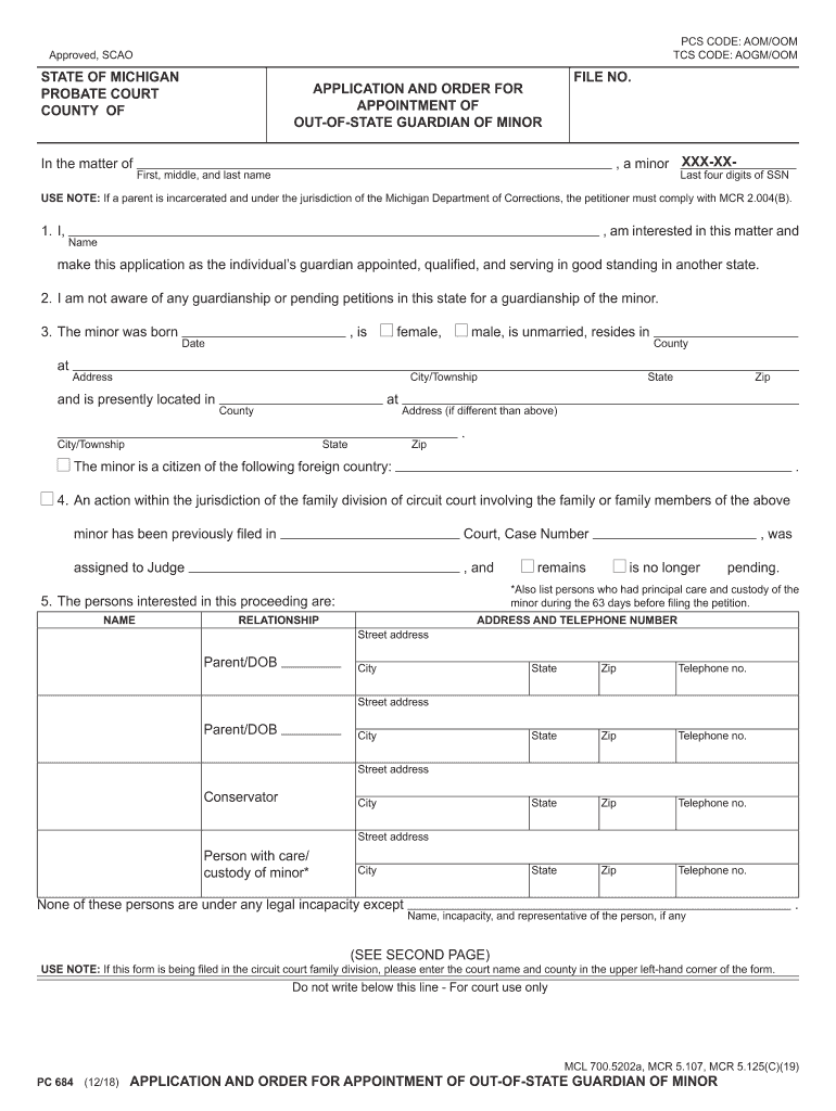  PC 684, Application and Order for Appointment of Out of State 2018-2024