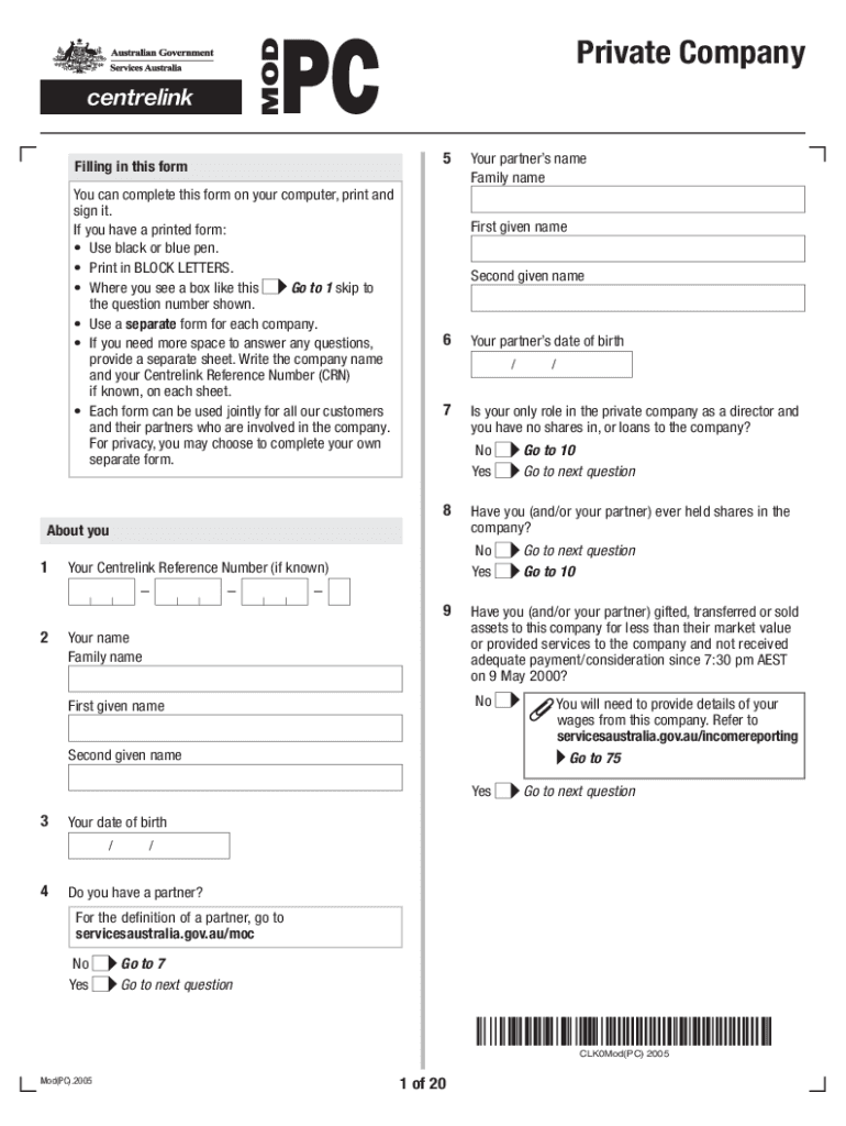  Private Company Form MOD PC Services Australia 2020-2024