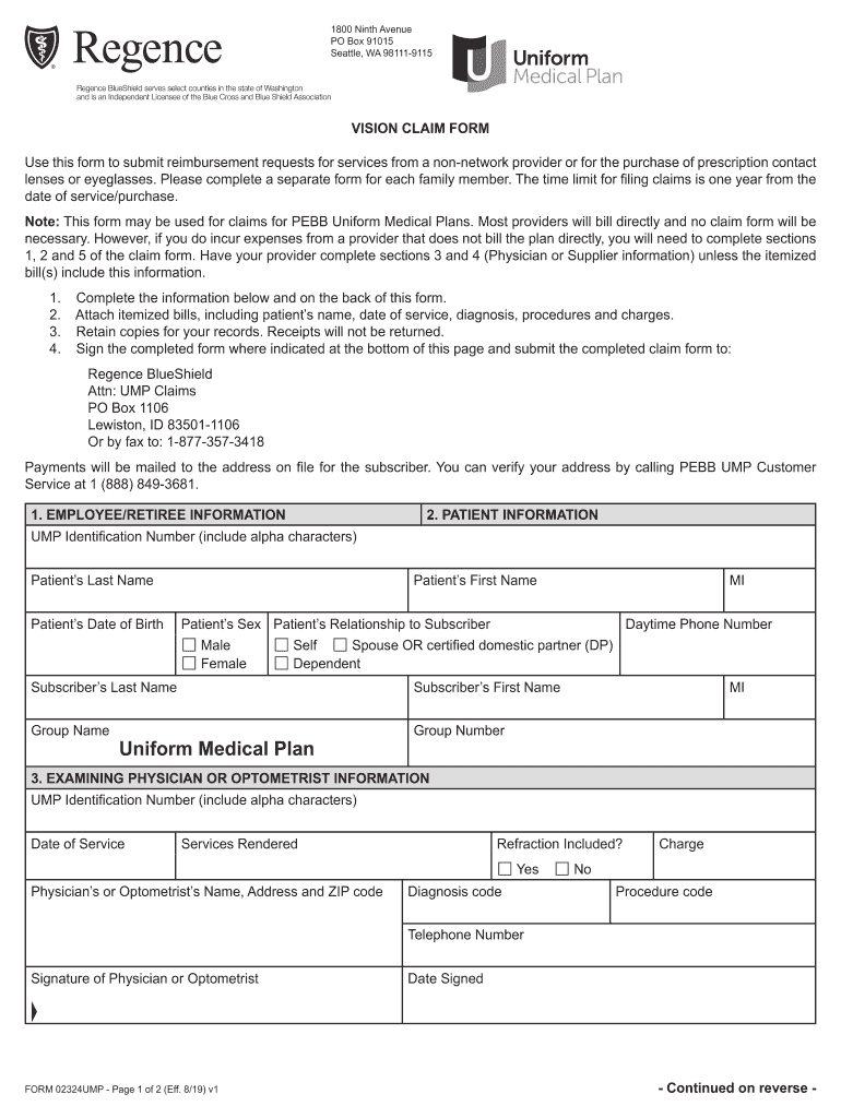  Fillable Online Hca Wa MEDICAL CLAIM FORM Uniform 2019-2024