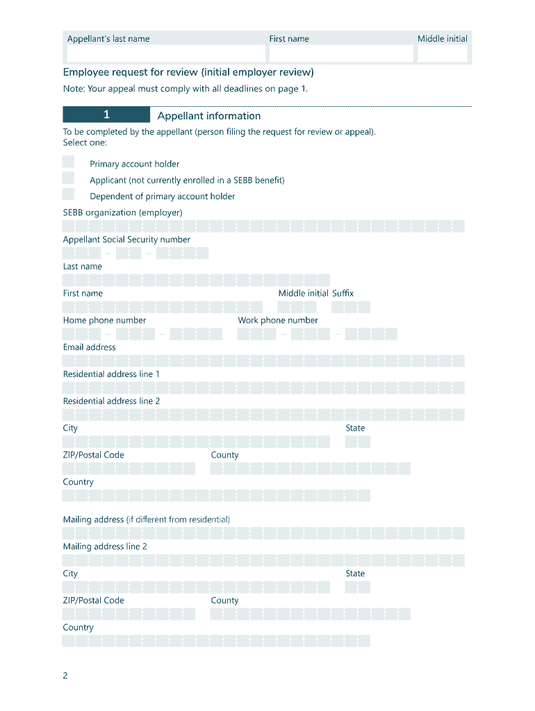  SEBB Employee Request for Review Notice of Appeal 2020