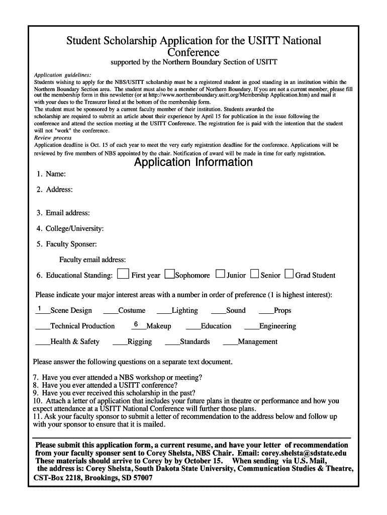 Student Scholarship Application for the USITT National Conference  Form