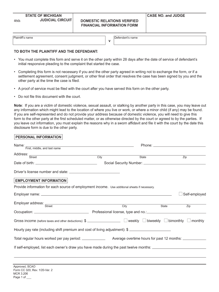 Domestic Relations Verified Financial Information Form
