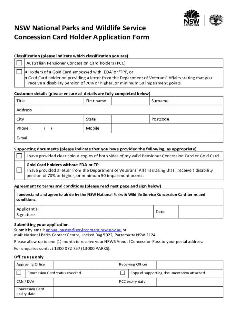 Nsw National Parks Concession Pass Application Form