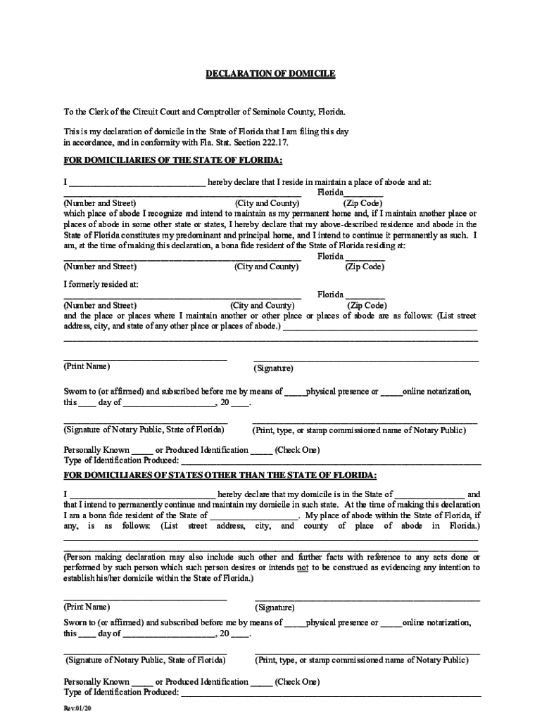  Declaration of Domicile Information and Form Lee County 2020-2023