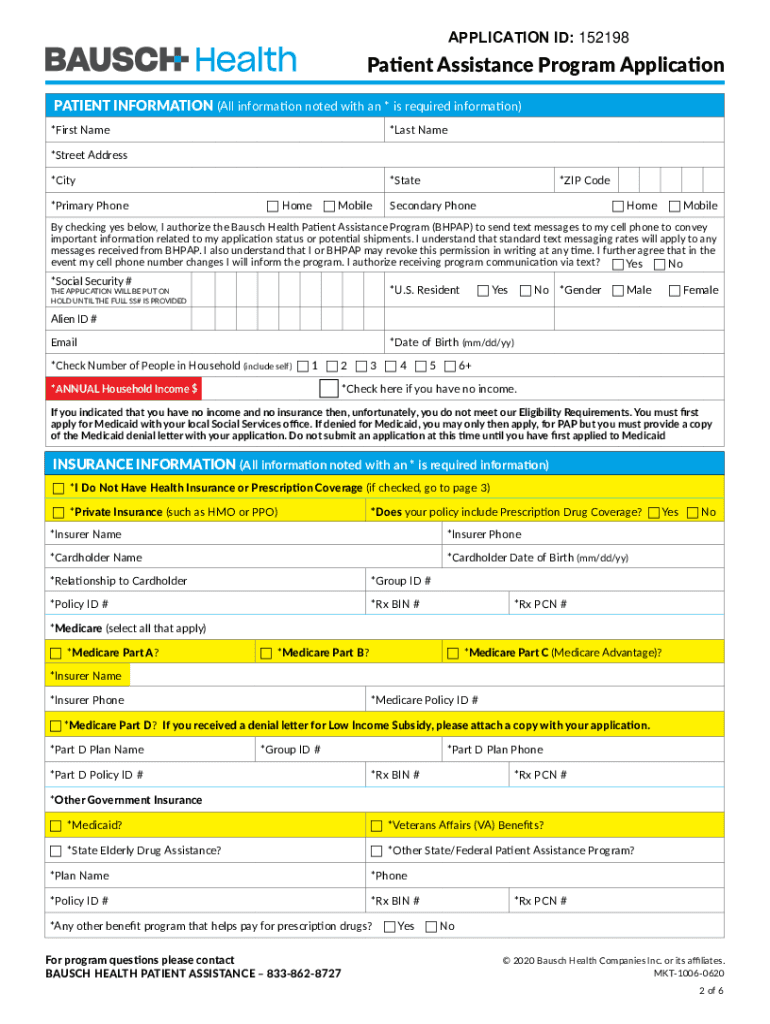Bausch Patient Assistance Program Application PDF  Form