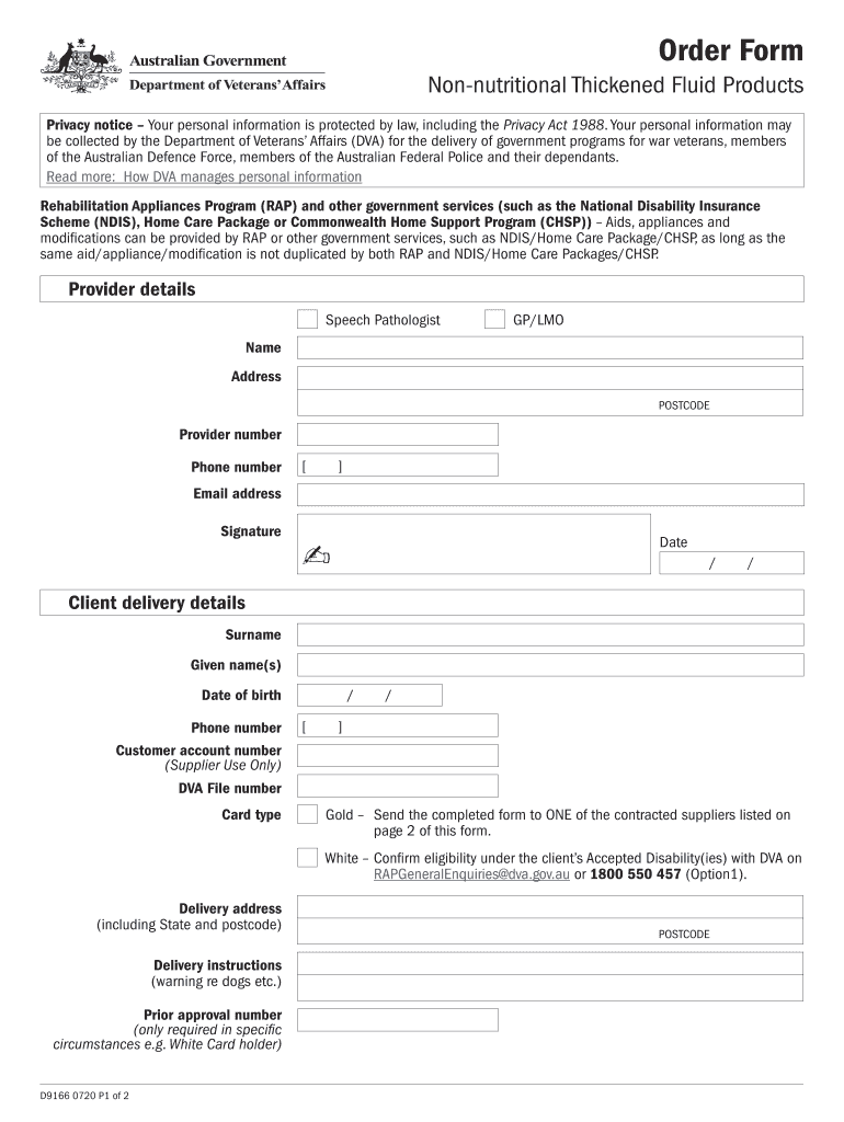  Direct Order Form Thickeners DVA 2020-2024