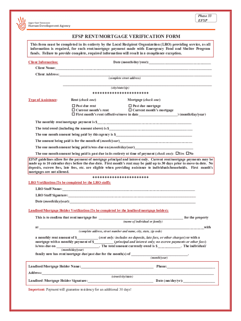 EFSP RENTMORTGAGE VERIFICATION FORM