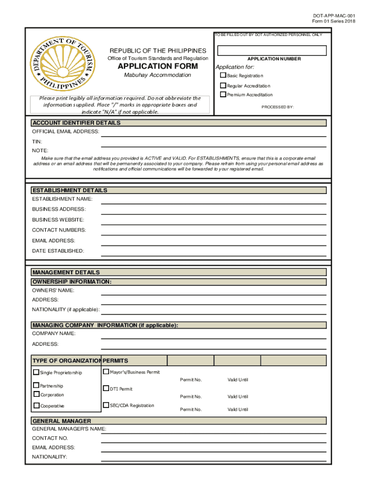 Department of Tourism Application Form