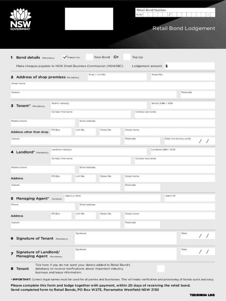 Bond Lodgement Form