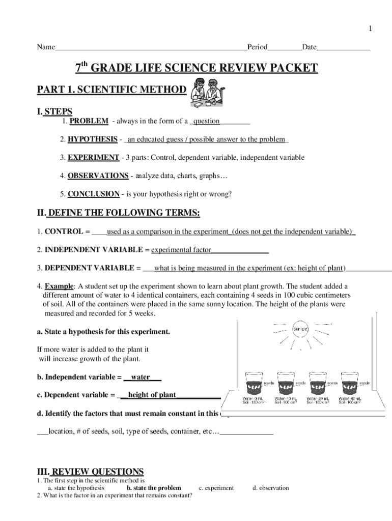 7th Grade Life Science Worksheets PDF  Form