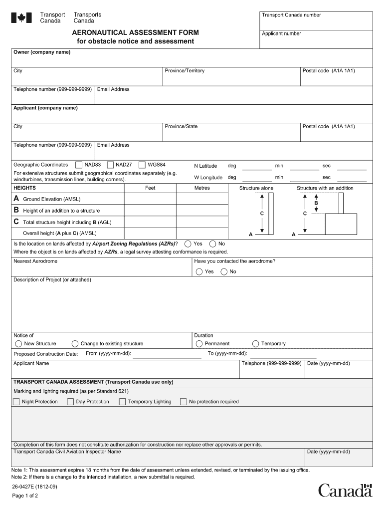  Aeronautical Assessment Form for Obstacle Evaluation 2018-2024