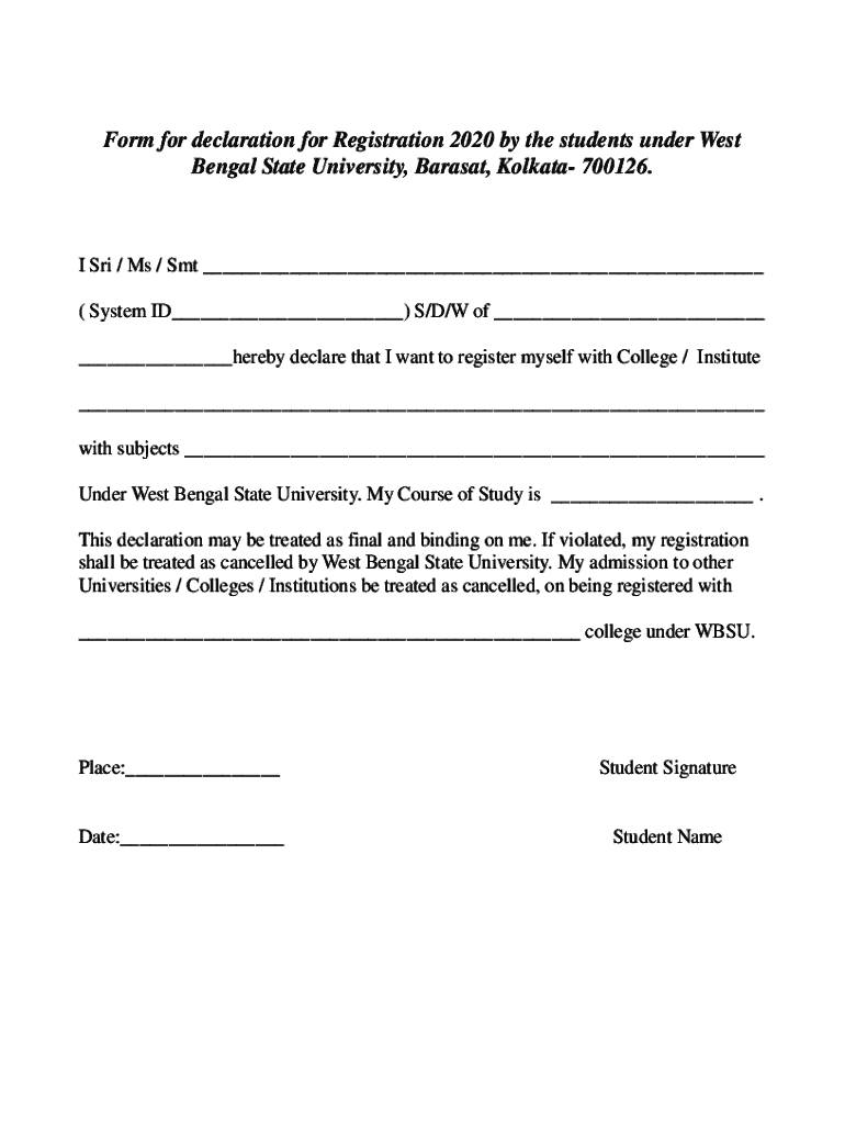 Form for Declaration for Registration by the Students under West