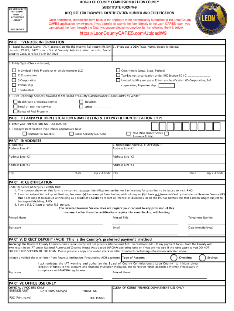 Leon County Cares W9  Form