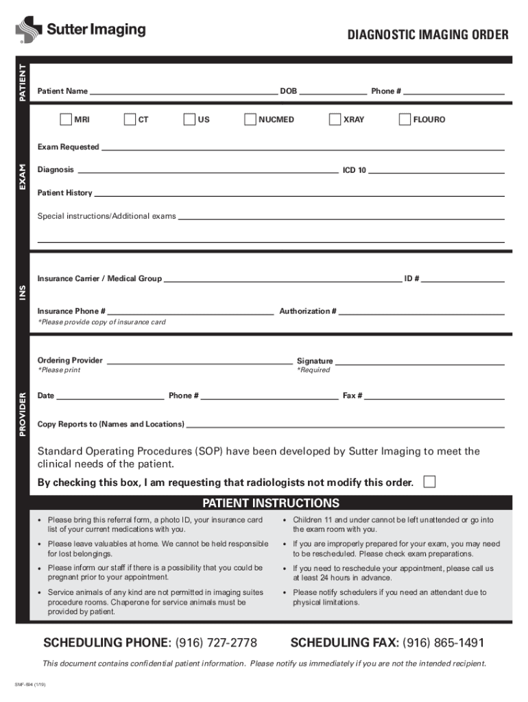  PATIENTDIAGNOSTIC IMAGING ORDERPatient Name MRIDOB 2019-2024