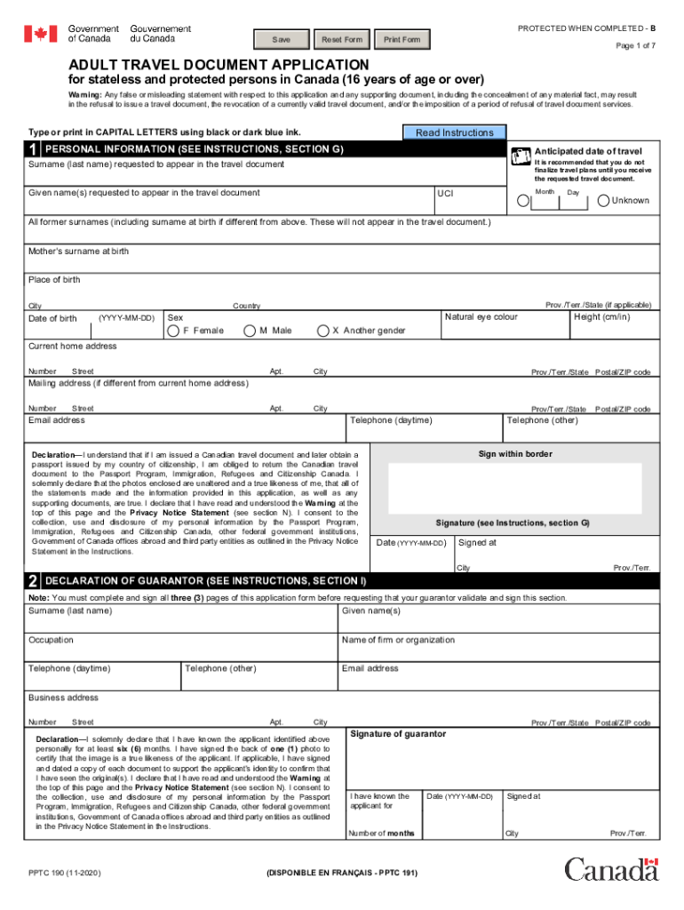  Adult Travel Document Application Form PPTC 190 Canada Ca 2020