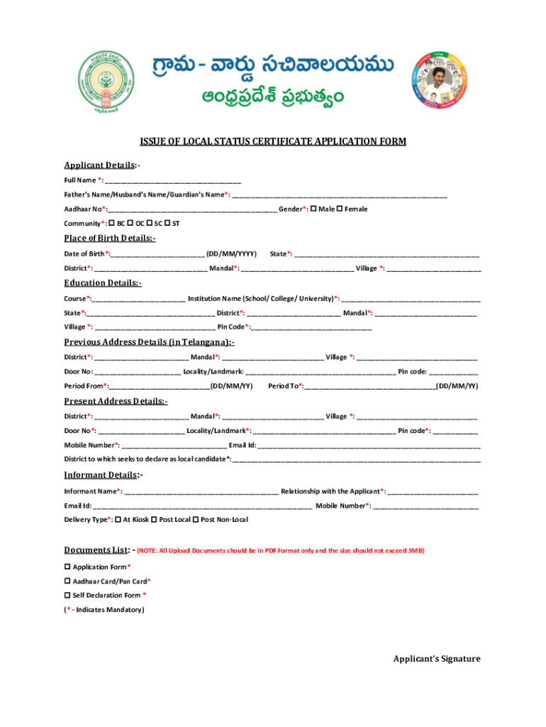 Local Status Certificate  Form