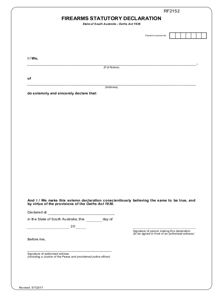 Get and Sign Police Statutory Declaration Form Sa Witness