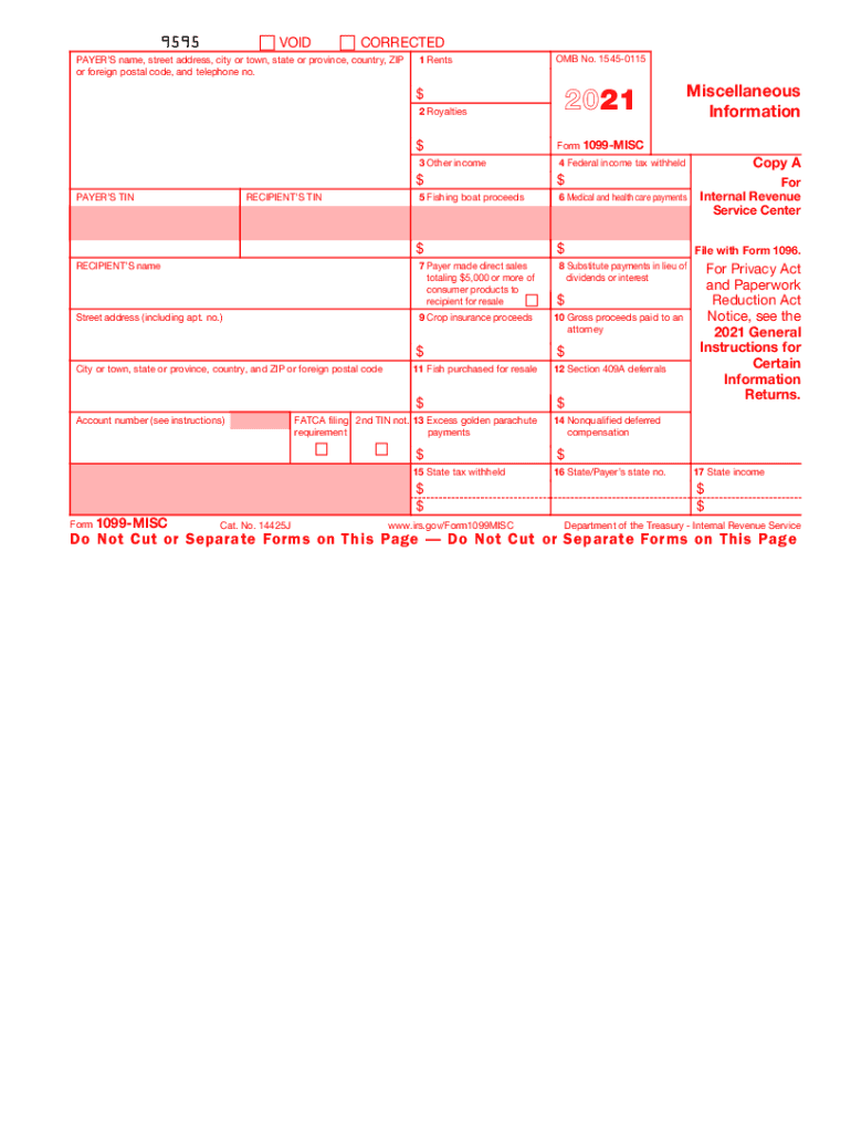  Form 1099 MISC Miscellaneous Income 2021