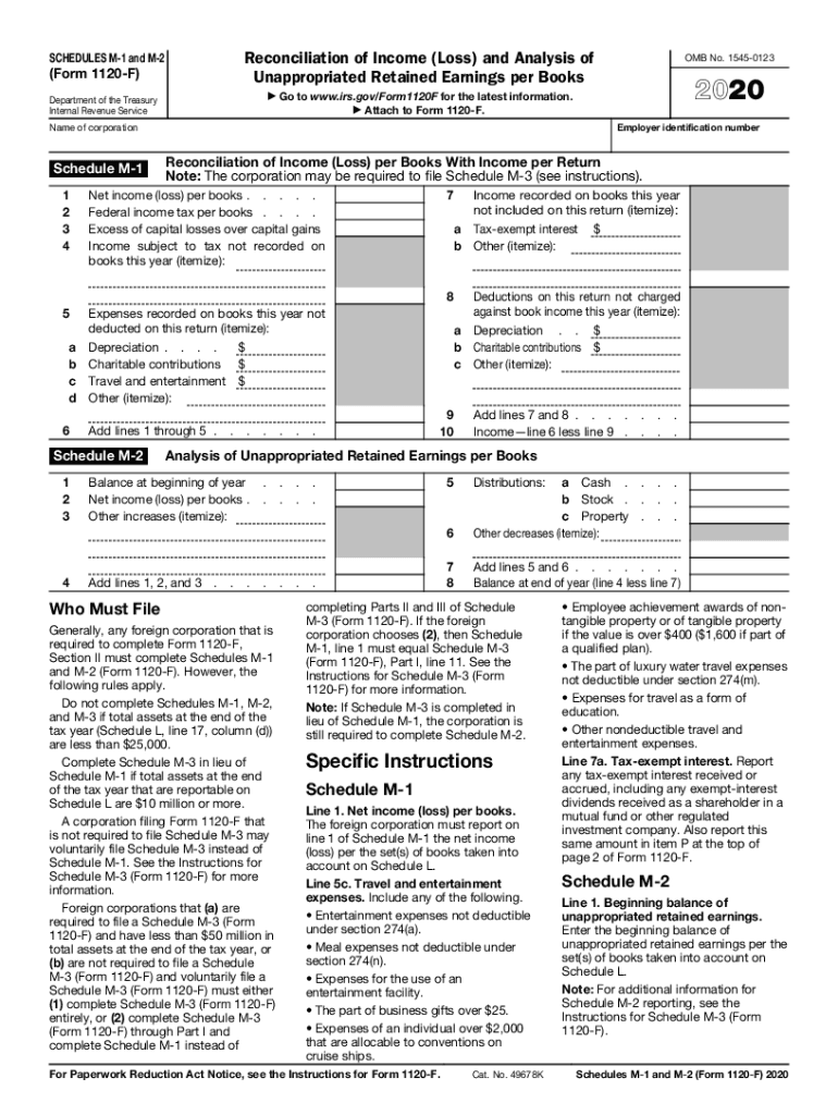  Form 1120 F Schedules M 1, M 2 2020