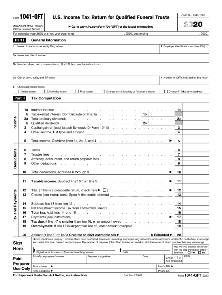 Form 1041 QFT U S Income Tax Return for Qualified Funeral Trusts