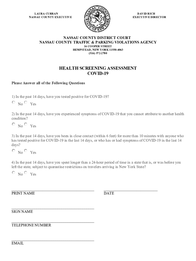 TPVA Public COVID 19 Health Screening  Form