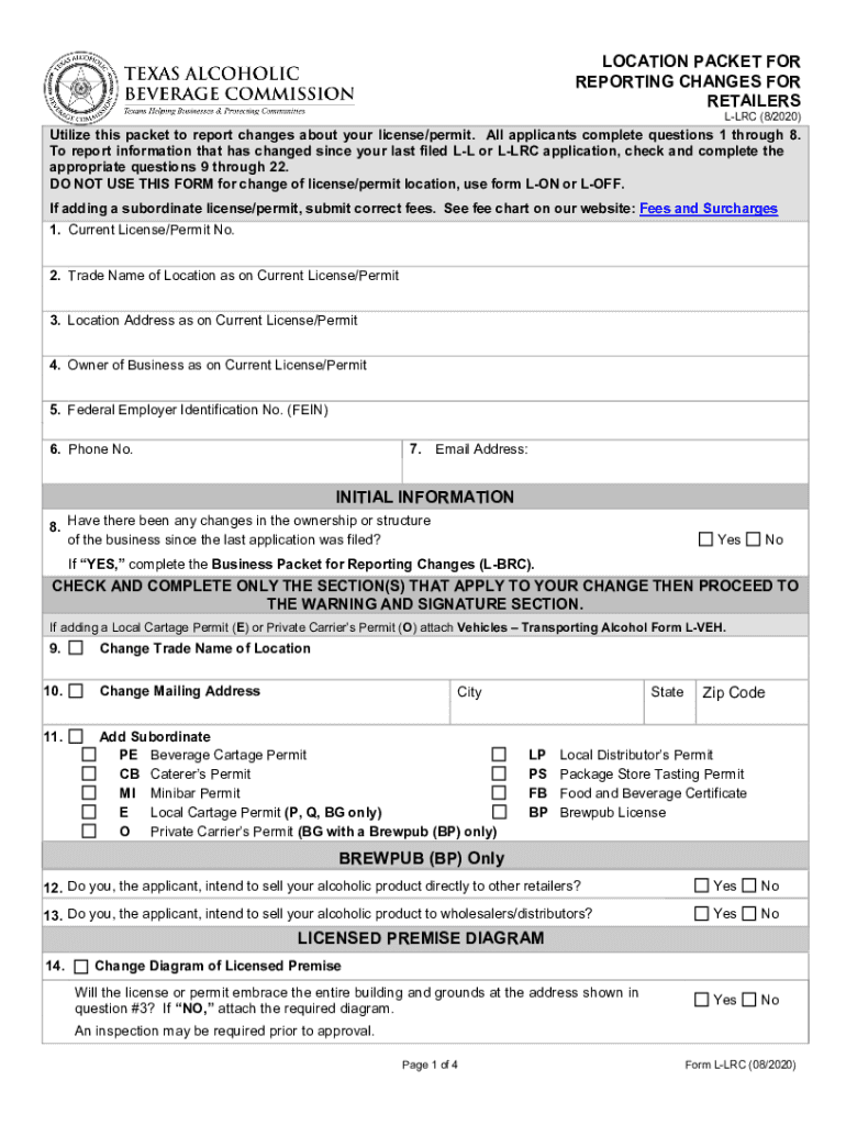 LOCATION PACKET for REPORTING CHANGES for RETAILER  Form