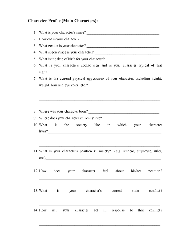 Character Bio Template  Form