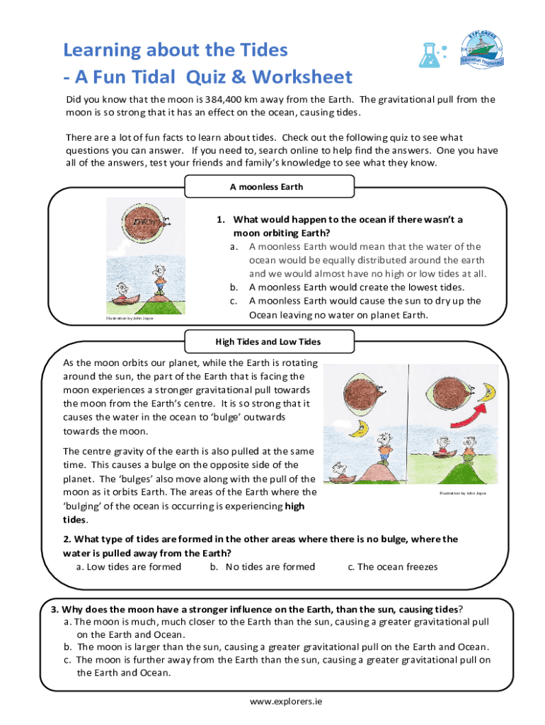 Learning About the Tides a Fun Tidal Quiz Worksheet Answers  Form