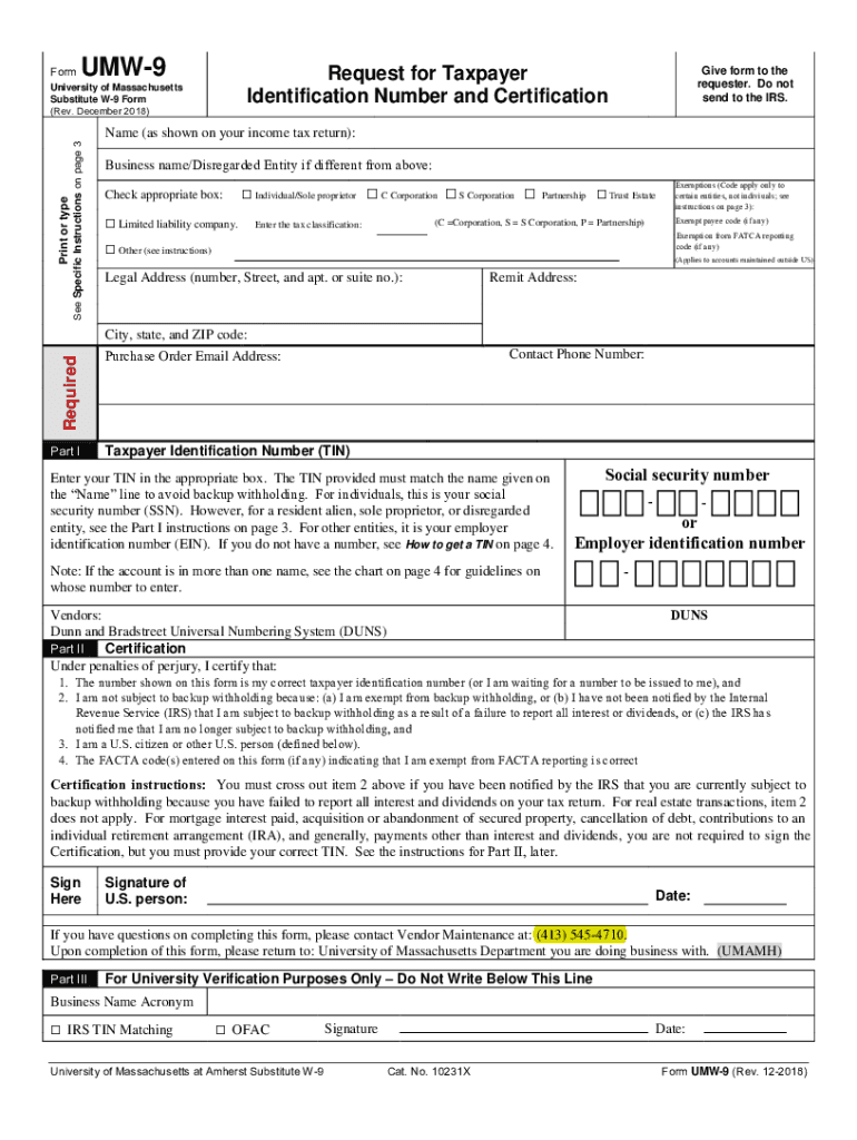  PDF Request for Taxpayer Identification Number and UMass Amherst 2018-2024