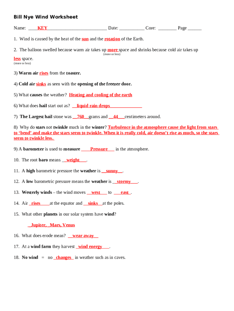 Bill Nye Wind Worksheet  Form