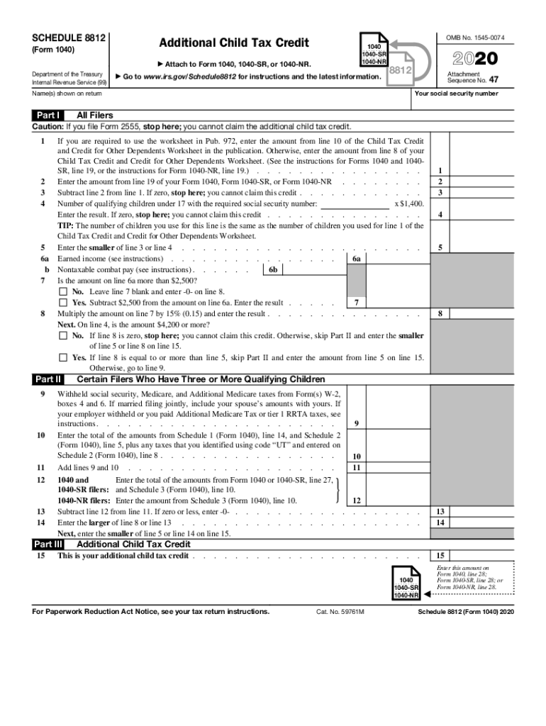 Get and Sign Instructions for Schedule 8812 Internal Revenue ServiceAbout Schedule 8812 Form 1040, Additional Child Tax Federal 1040 Schedule 2020