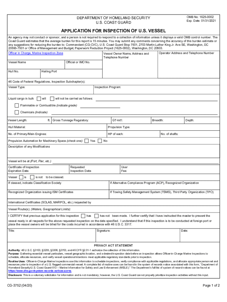 CVC WI 027 USCG Office of Commercial Vessel  Form