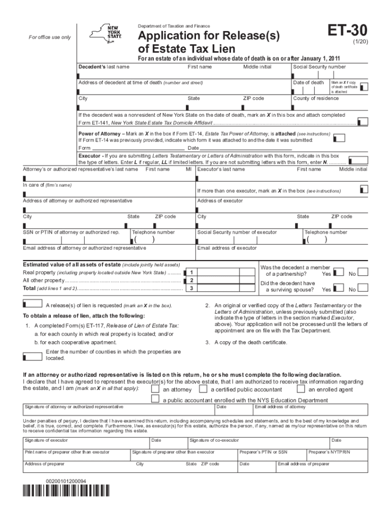  Form ET 30120Application for Releases of Estate Tax Lienet30 2020-2024