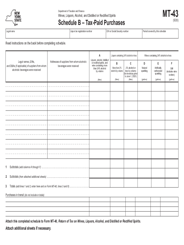  PDF Form MT 43 Department of Taxation and Finance 2020-2024