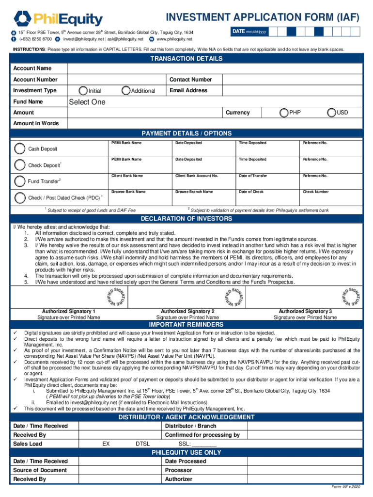  INVESTMENT APPLICATION FORM IAF Antedate Mmddy 2020-2024