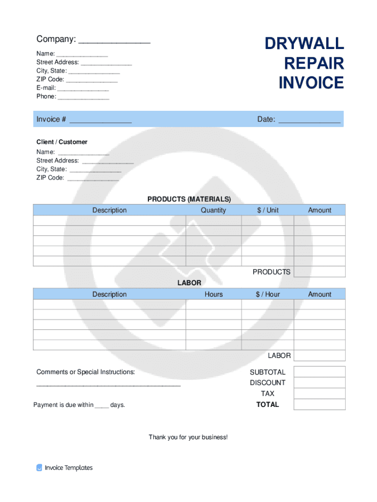 Drywall Estimate Template  Form