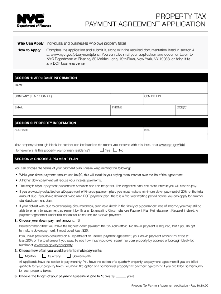  PAYMENT AGREEMENT APPLICATION 2020