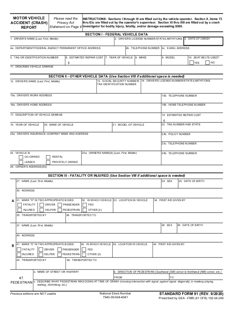 Motor Vehicle Accident Crash Report GSA  Form