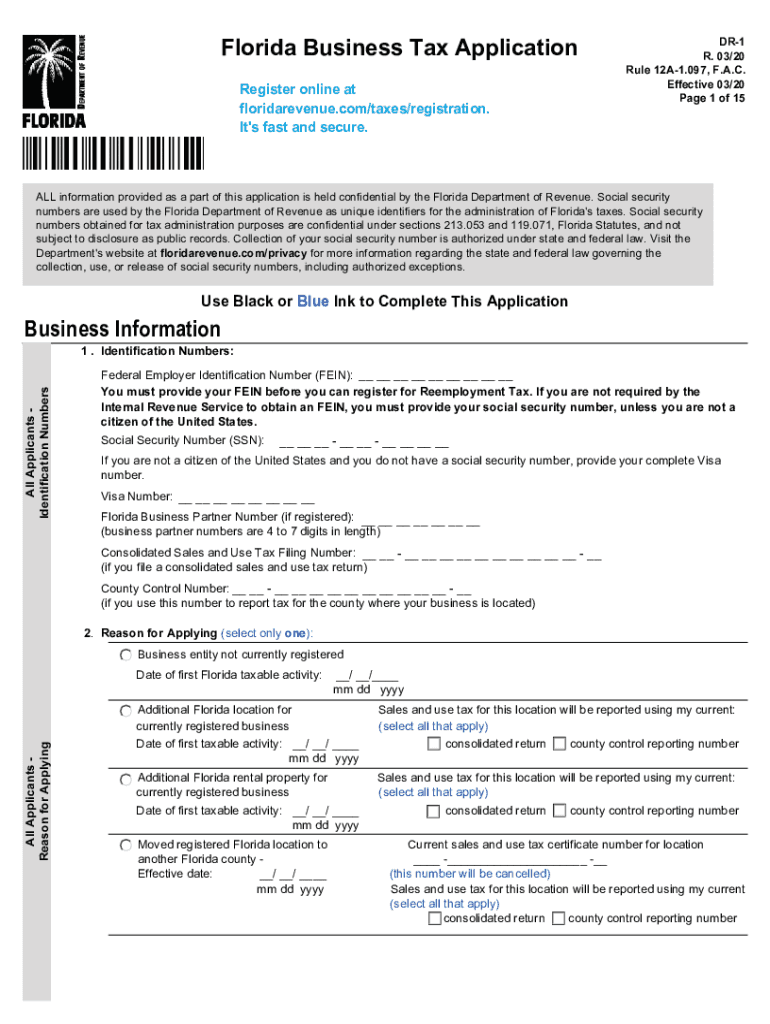  Form DR 1 Florida Department of Revenue 2020