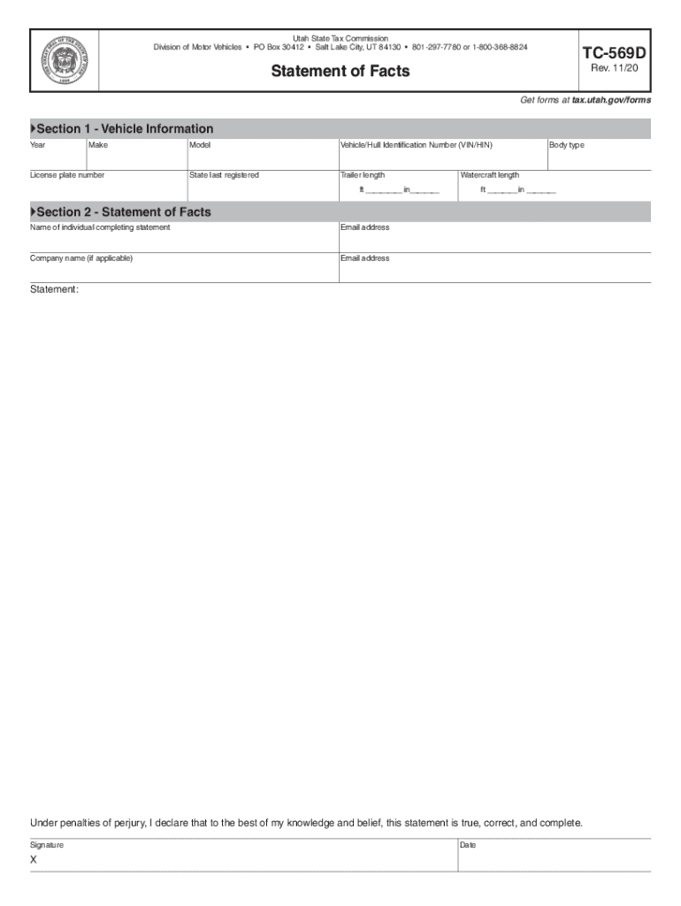  TC 569D, Statement of Facts Forms & Publications 2020-2024